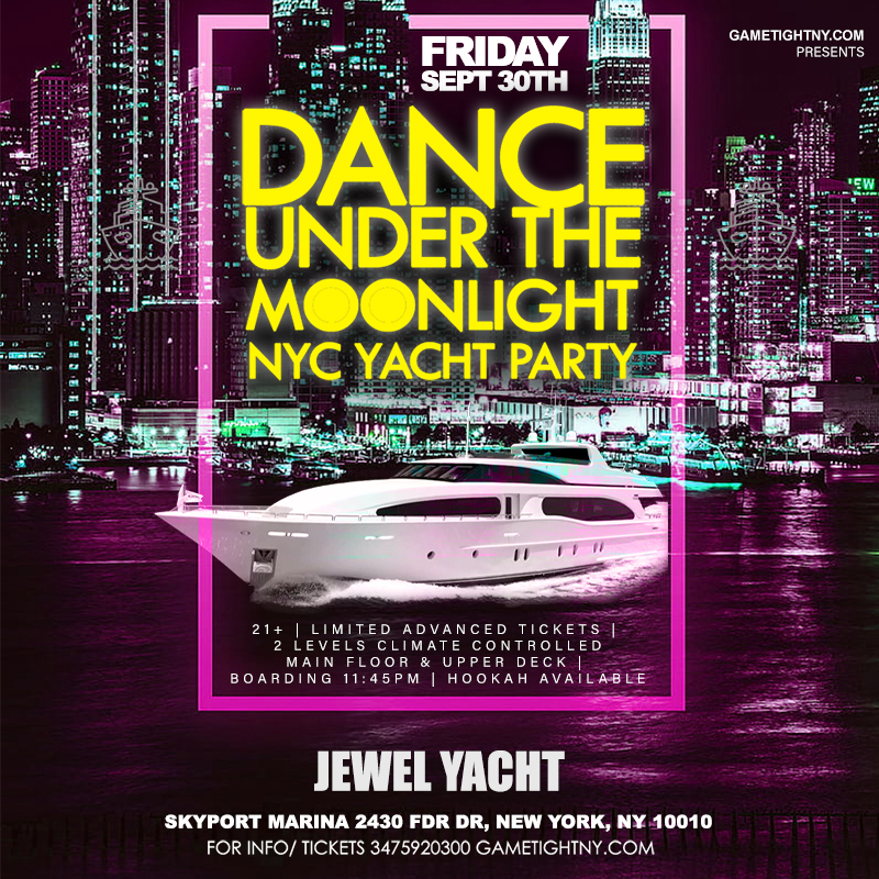 Jewel Yacht Dance under the Moonlight NYC Midnight Yacht Friday Party 2022 | GametightNY.com