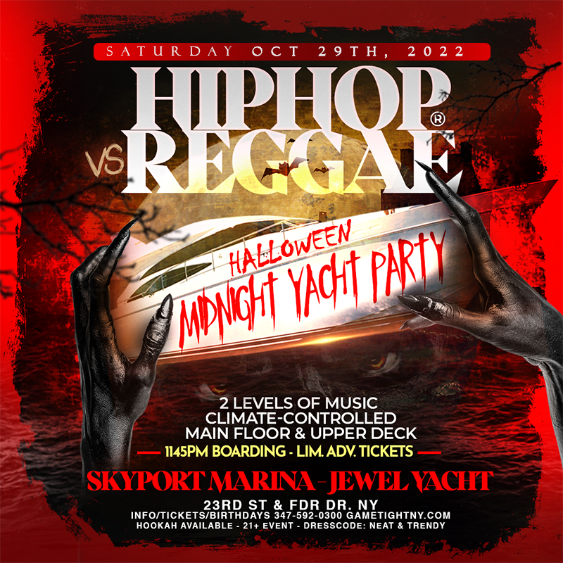 NY HipHop vs Reggae® Halloween Saturday Midnight SkyportMarina Jewel Yacht | GametightNY.com