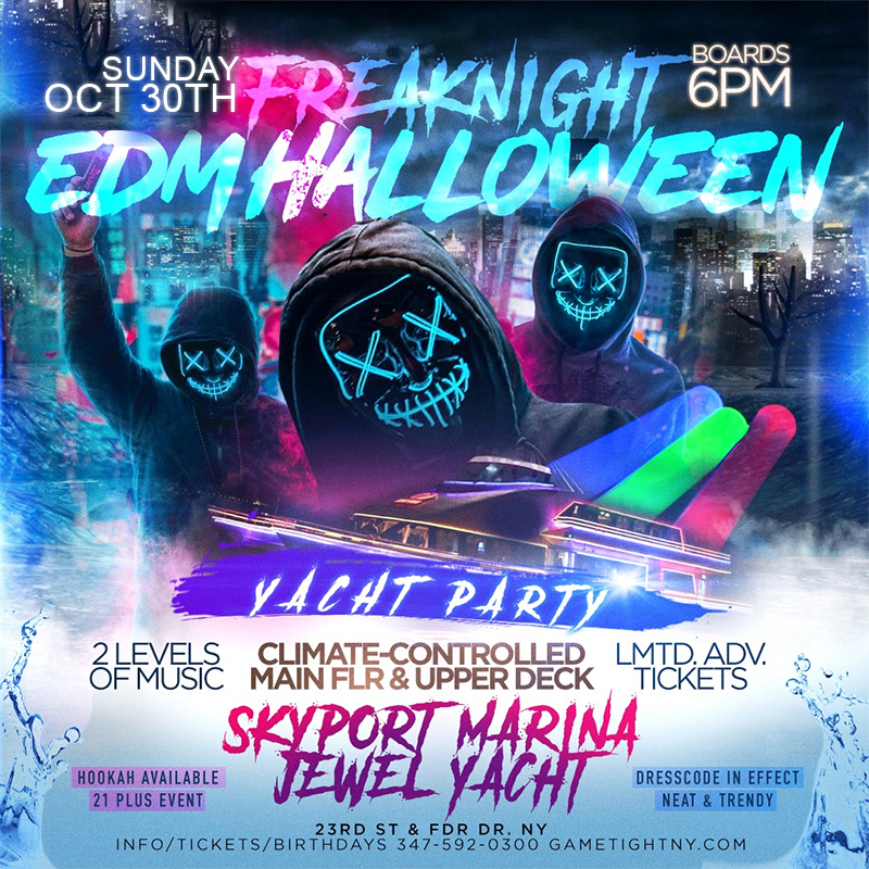 NYC Freaknight EDM Techno House Halloween Sunday Sunset Jewel Yacht Party | GametightNY.com