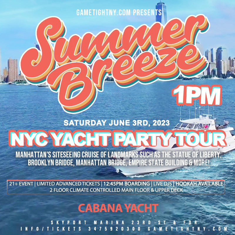 Summer Breeze NYC Cabana Yacht Party Tour Cruise Skyport Marina 2023
 | GametightNY.com
