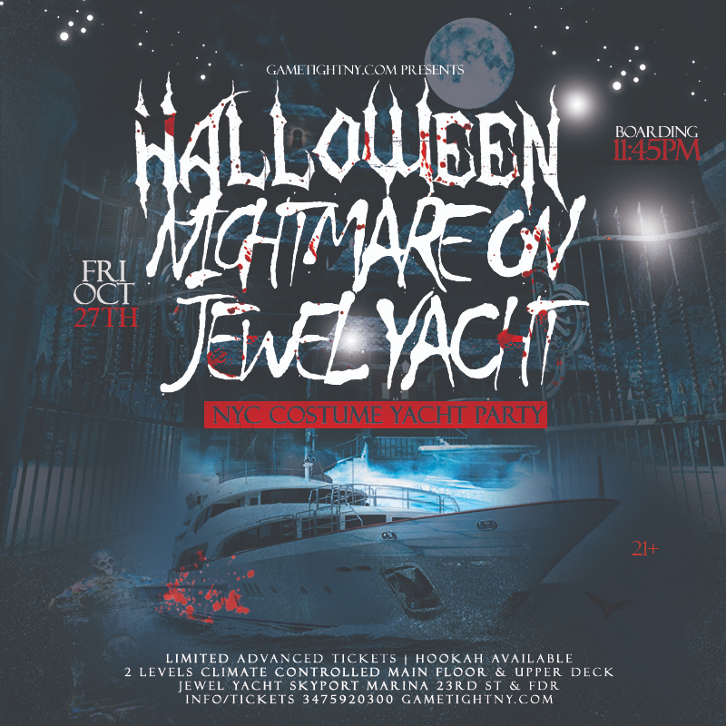 NYC Halloween Friday Sunset Ghost Yacht Cruise Skyport Marina Jewel Yacht | GametightNY.com