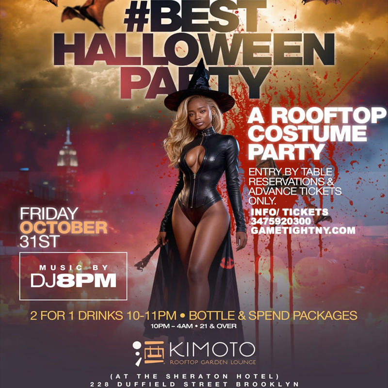 Join the #BestHalloweenParty in Brooklyn on Friday, October 31st, 2025 at Kimoto Rooftop Garden Lounge. Rooftop views, DJ, 2-for-1 drinks, VIP tables. 21+.
| GametightNY.com
