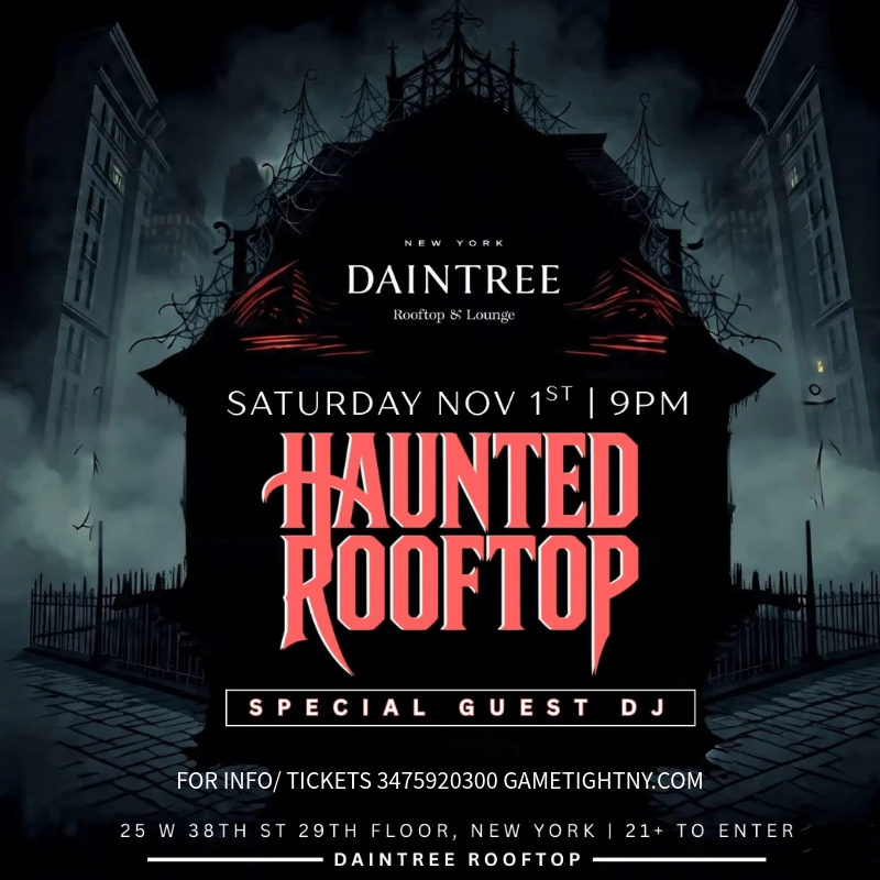 Celebrate Halloween above Midtown at Daintree Rooftop NYC! Dance, drink & enjoy skyline views and spooky vibes near the Empire State Building.
| GametightNY.com